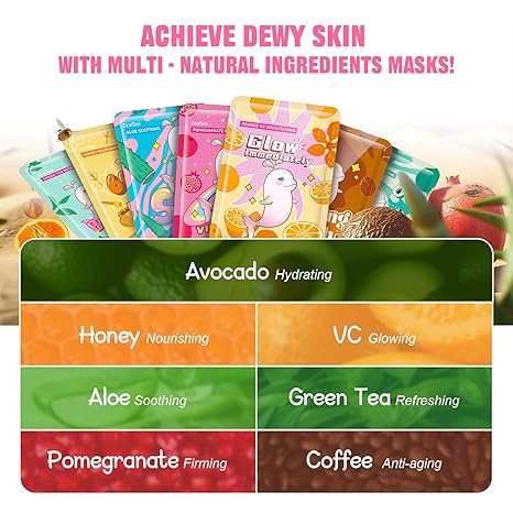 ZealSea Face Masks Skincare – 7-Pack Sheet Mask Set for Women, Teens & Kids – Hydrating, Soothing, Natural Facial Masks – Spa Party & Birthday Gift