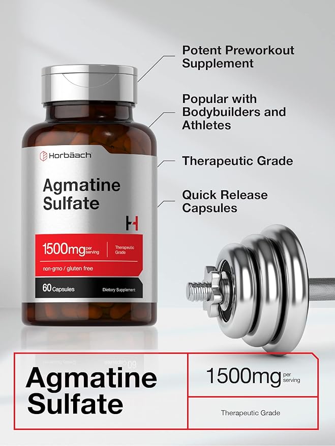 Horbäach Agmatine Sulfate Capsules – 1500mg, 60 Pills, Pharmaceutical Grade, Non-GMO, Gluten-Free