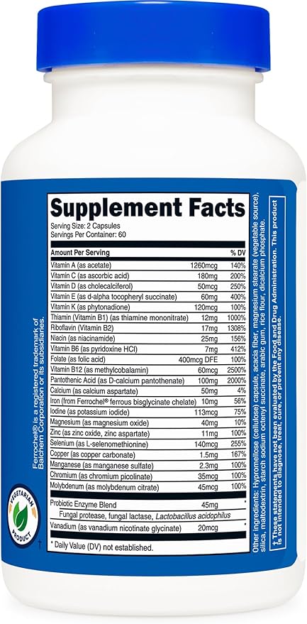 Nutricost Multivitamin with Probiotics – Daily Gut, Immune & Energy Support – 120 Vegetarian Capsules