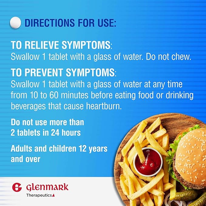 Glenmark Famotidine Tablets 20 mg Maximum Strength Acid Reducer – 200 Count for Heartburn and Indigestion Relief