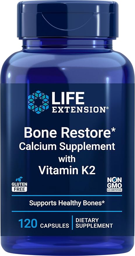 Life Extension Bone Restore + Vitamin K2 – Calcium, D3 & Bone-Building Minerals – 120 Capsules