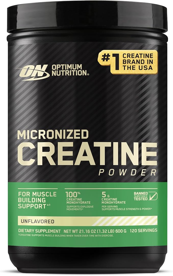 Optimum Nutrition Micronized Creatine Monohydrate Powder – Unflavored, 600g, 120 Servings