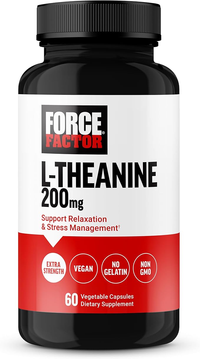 Force Factor L-Theanine 200mg – Extra Strength Stress Relief & Focus – Non-Drowsy, Vegan, Non-GMO, Made in USA – 60 Capsules