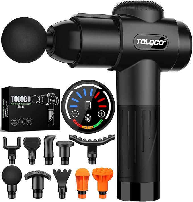 TOLOCO Deep Tissue Massage Gun, Percussion Massager, 10 Heads, Silent Motor, Pain Relief, Gifts for Men