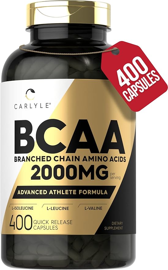 Carlyle BCAA Capsules – 2000mg, 400 Powder Pills, Amino Acids Blend with L-Isoleucine, L-Leucine & L-Valine, Non-GMO, Gluten-Free