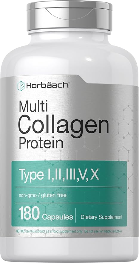 Horbäach Multi Collagen 2000mg – Types I, II, III, V, X Hydrolyzed Collagen – Hair, Skin, Joint & Gut Support – Keto, Paleo, Non-GMO, Gluten-Free – 180 Capsules