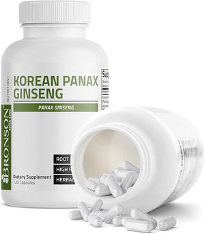 Bronson Korean Panax Ginseng 120 Capsules Supports Energy Endurance Vitality and Memory