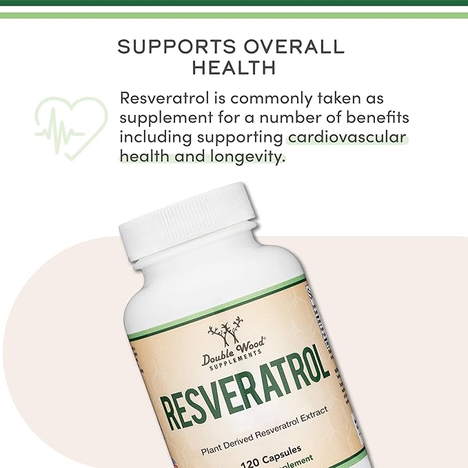 Resveratrol Supplement 500mg – 50% Trans-Resveratrol from Polygonum Root Extract – Antioxidant for Healthy Aging, Heart & Brain Support – Vegan, Non-GMO, Gluten-Free – 120 Capsules by Double Wood