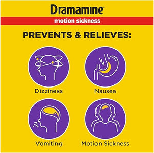 Dramamine All Day Less Drowsy Motion Sickness Relief – 8 Count Travel Tablets – Long-Lasting Nausea, Dizziness & Vomiting Prevention for Car, Plane, Boat & Cruise Travel