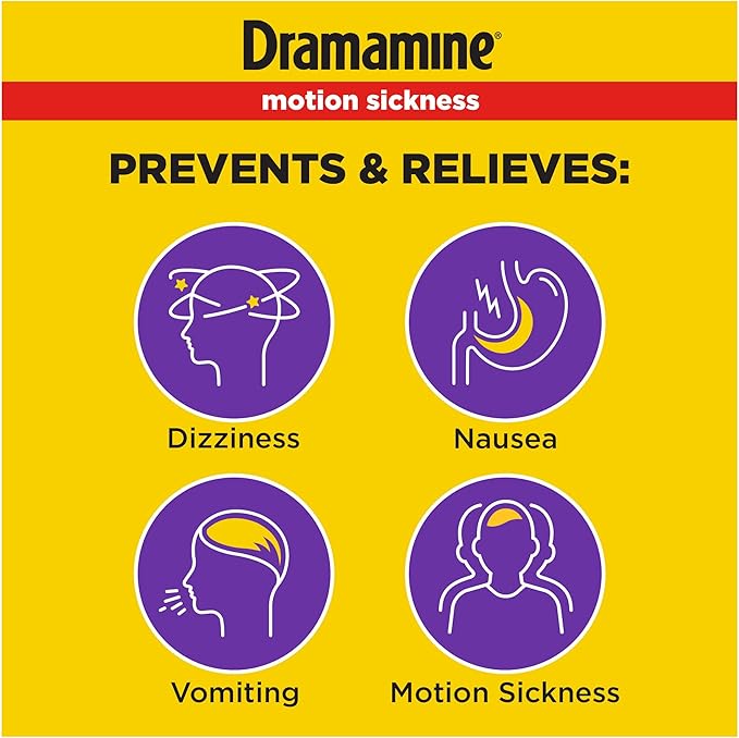 Dramamine All Day Less Drowsy – Motion Sickness Relief Tablets, 8 Count