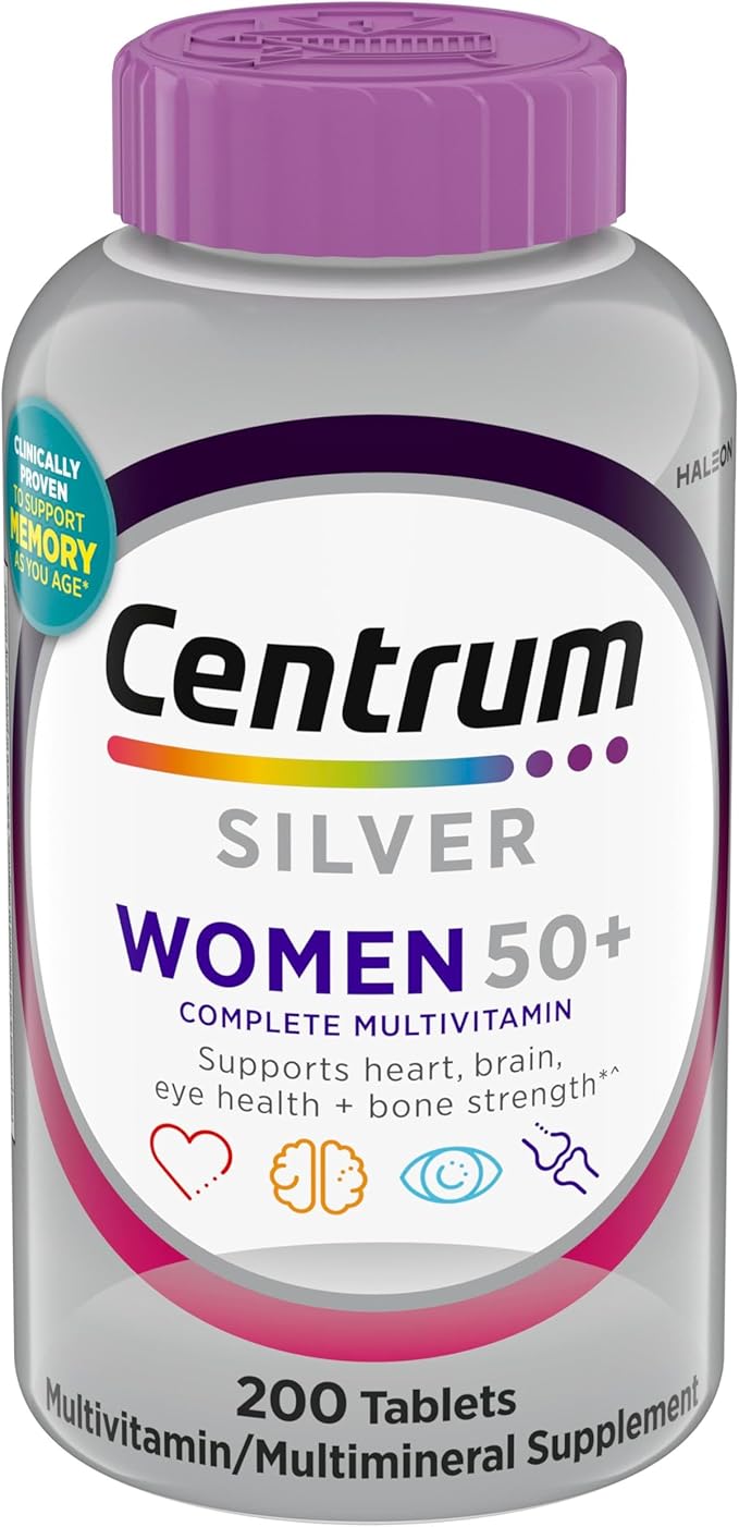 Centrum Silver Women’s Multivitamin 50+ – Vitamin D3, B Vitamins, Zinc & Antioxidants – 200 Tablets – Bone, Heart & Immune Support