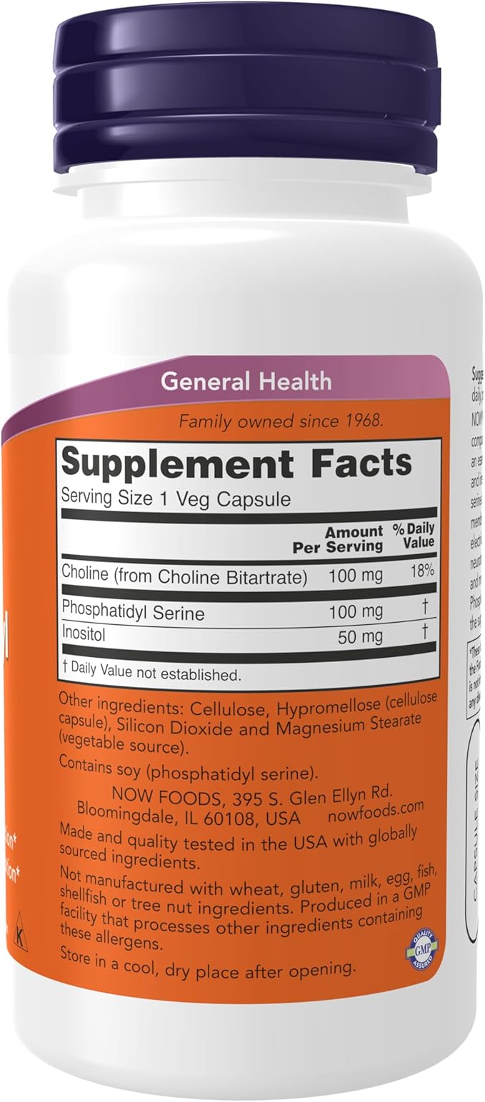 NOW Foods Phosphatidyl Serine 100 mg – Cognitive Support & Memory Supplement with Soy Lecithin – 60 Veg Capsules – Non-GMO