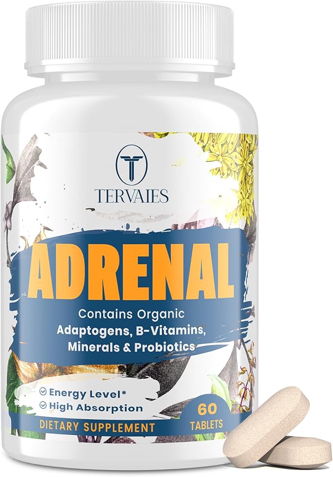 Adrenal Support Supplement – Adaptogenic Herbs with Ashwagandha, Rhodiola, Holy Basil & Probiotics – Cortisol & Mood Balance – Vegan, Non-GMO – 60 Tablets