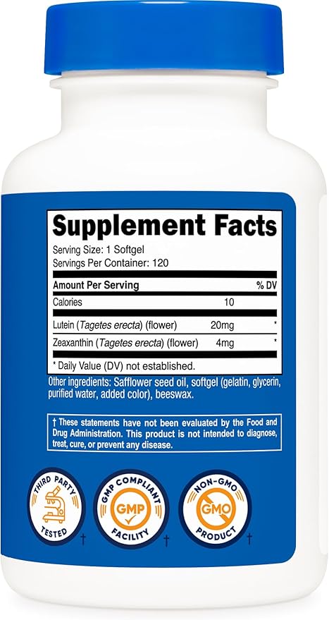 Nutricost Zeaxanthin 4mg + Lutein 20mg – Eye Health & Macular Support – Non-GMO, Gluten-Free – 120 Softgels