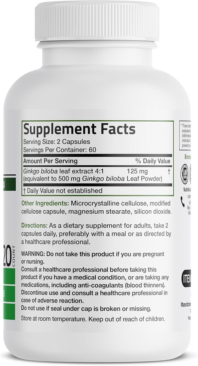 Bronson Ginkgo Biloba Extra Strength – Brain Function & Memory Support – Non-GMO, Gluten-Free, Soy-Free – 120 Vegetarian Capsules