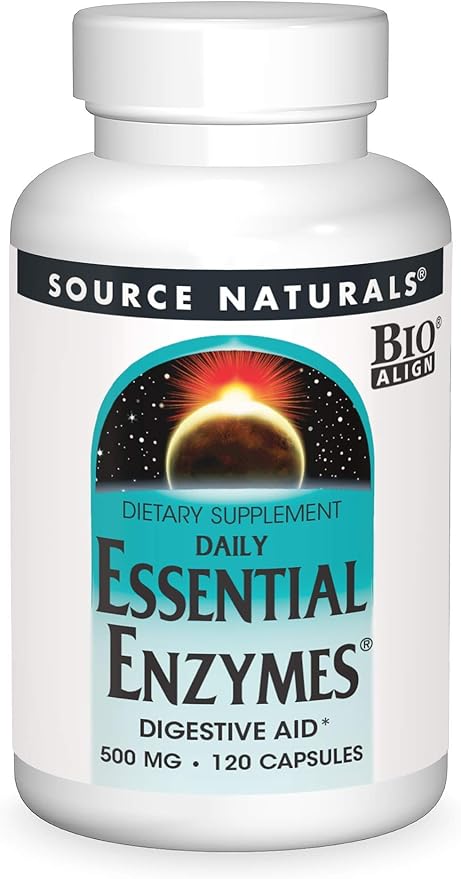 Source Naturals Essential Enzymes 500mg – Digestive Enzyme for Bloating, Gas & Constipation Relief – Non-GMO, Gluten-Free – 120 Capsules