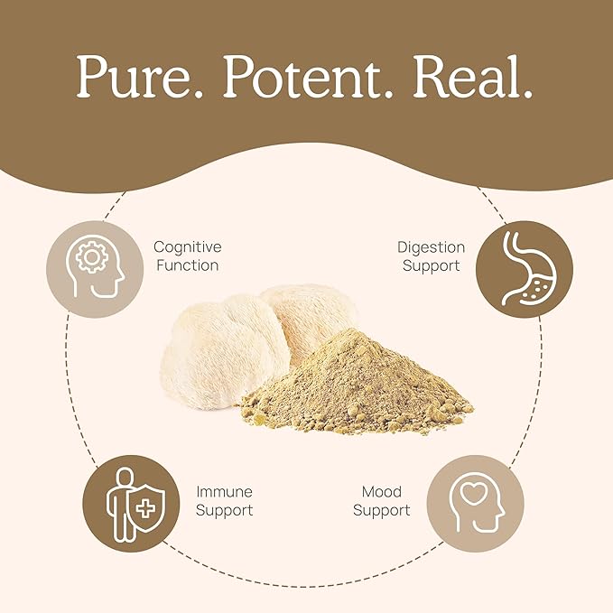 Real Mushrooms Lion’s Mane – Brain, Memory & Immune Support – Verified Beta Glucans – 120 Vegan Capsules