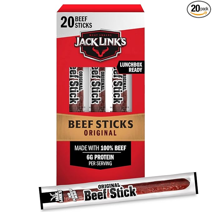 Jack Link's Beef Sticks – Original, 6g Protein, Keto-Friendly Meat Snack, 20 Count, 0.92 oz Each