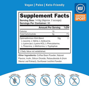 OptimalAmino Essential Amino Acid (EAA) Powder – 99% Utilized, NSF Certified for Sport, Iced Coffee Flavor