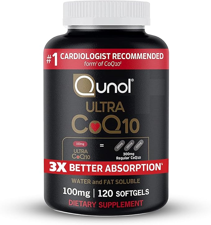 Qunol CoQ10 100mg Ultra Softgels – High Absorption, Water & Fat Soluble – Heart, Energy & Antioxidant Support – Non-GMO, Gluten-Free – 120 Softgels (4 Month Supply)