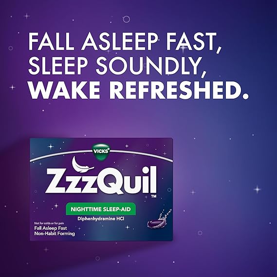 ZzzQuil LiquiCaps Sleep Aid – 25mg Diphenhydramine HCl – Non-Habit Forming Nighttime Sleep Support – 72 Count