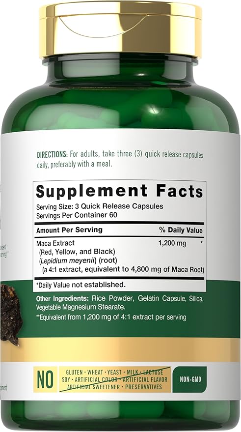 Carlyle Maca Root 4800mg – High Potency Red, Yellow & Black Maca for Women & Men – Energy, Mood & Hormonal Support – Non-GMO, Gluten-Free – 180 Capsules