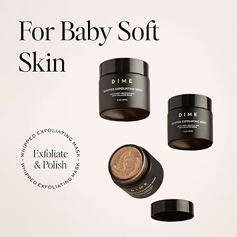 DIME Beauty Whipped Exfoliating Mask – Lactic & Salicylic Acid Face Scrub, Dual Action AHA BHA Cleanser, Vegan, Clean Beauty, 2 oz
