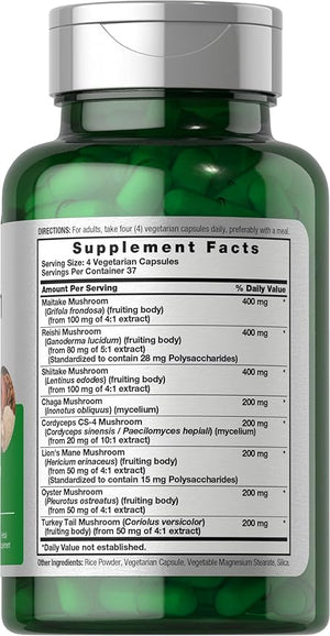 Horbäach Mushroom Complex – 8 Mushroom Immune & Brain Support – 150 Capsules – Non-GMO, Gluten Free