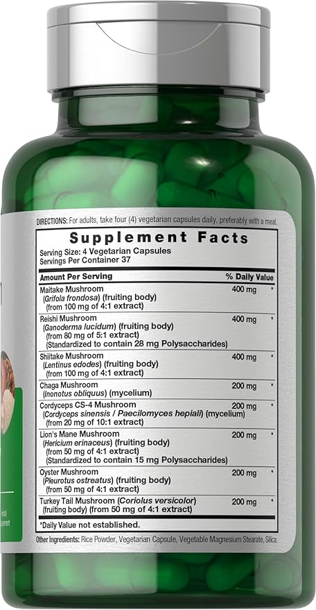 Horbäach Mushroom Complex – 8 Mushroom Immune & Brain Support – 150 Capsules – Non-GMO, Gluten Free