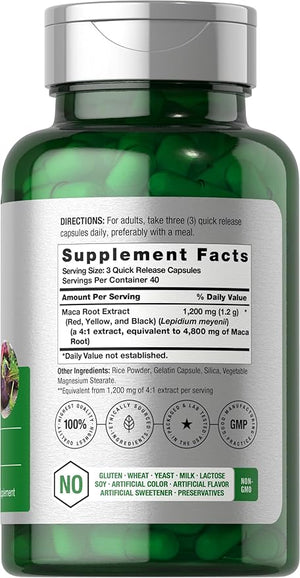 Horbaach Maca Root Capsules 4800mg – High Potency Extract – Energy, Mood & Hormonal Support – Non-GMO, Gluten-Free – 120 Pills for Men & Women
