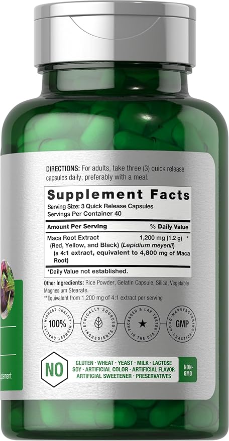Horbaach Maca Root Capsules 4800mg – High Potency Extract – Energy, Mood & Hormonal Support – Non-GMO, Gluten-Free – 120 Pills for Men & Women