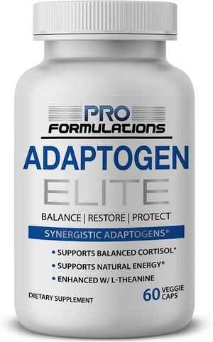 Adaptogen Elite – Cortisol Balance & Natural Energy Support – Ashwagandha, Rhodiola, Schisandra & L-Theanine – Stress, Mood & Focus – Vegan, Non-GMO – 60 Capsules