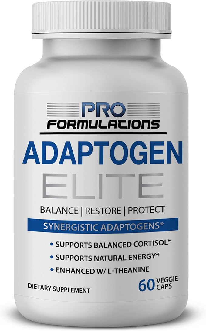 Adaptogen Elite – Cortisol Balance & Natural Energy Support – Ashwagandha, Rhodiola, Schisandra & L-Theanine – Stress, Mood & Focus – Vegan, Non-GMO – 60 Capsules
