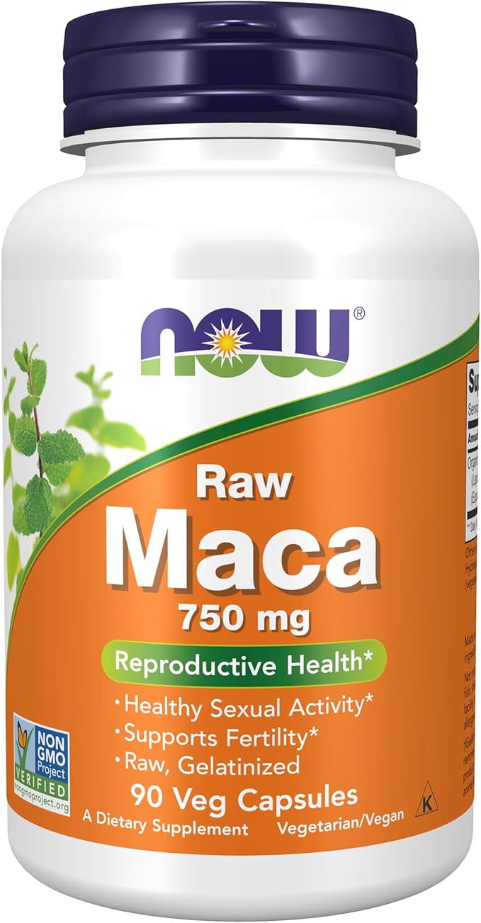 NOW Foods Maca 750mg – Raw Gelatinized, Non-GMO, Vegan – Reproductive Health, Energy & Mood Support – 90 Veg Capsules