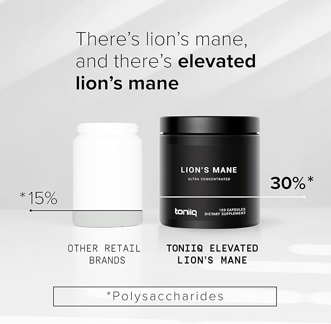 Lion’s Mane 10:1 Extract – Ultra High Potency, 30% Polysaccharides – Brain, Memory & Immune Support – 120 Capsules