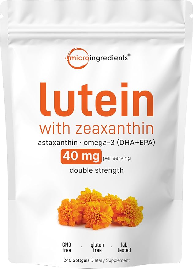 Micro Ingredients Lutein 40mg with Zeaxanthin, Astaxanthin & Omega-3 – Eye Health Complex – Non-GMO, Gluten-Free – 240 Softgels (Value Size)