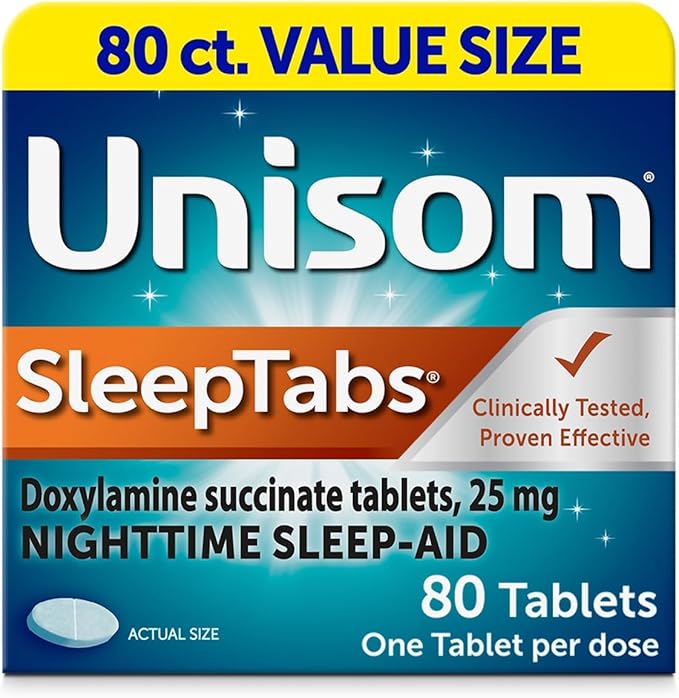 Unisom SleepTabs Nighttime Sleep-Aid Tablets – 25mg Doxylamine Succinate – Non-Habit Forming – 80 Count