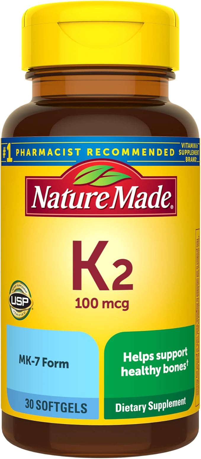 Nature Made Vitamin K2 100mcg (MK-7) – Bone & Calcium Support – 30 Softgels – Non-GMO, Gluten Free