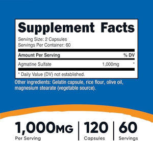 Nutricost Agmatine Sulfate – 1000mg, 120 Capsules, Gluten-Free, Non-GMO