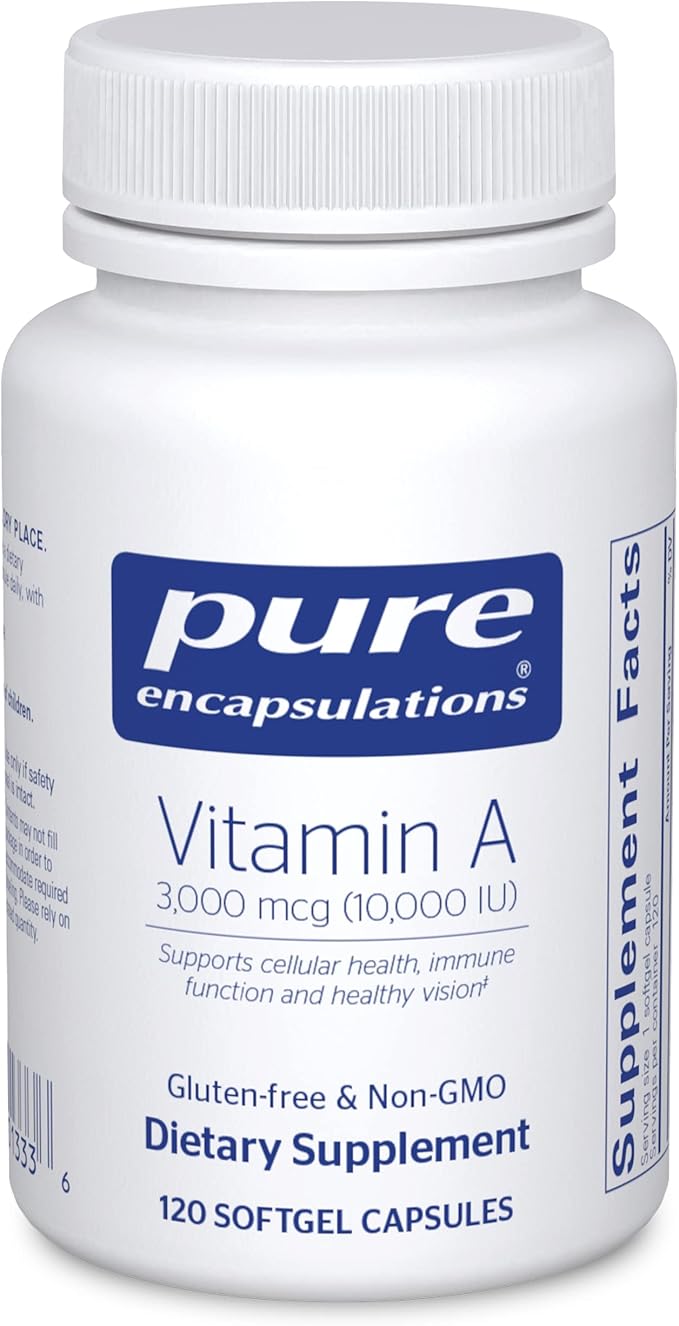 Pure Encapsulations Vitamin A 10,000 IU – Cod Liver Oil & Palmitate – Vision & Immune Support – 120 Non-GMO Softgels