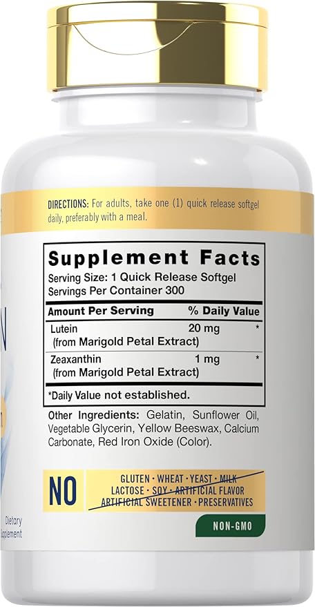 Carlyle Lutein 20mg + Zeaxanthin 1mg – Visi-Gold Marigold Extract – Eye & Macular Health Support – Non-GMO, Gluten-Free – 300 Softgels (Value Size)