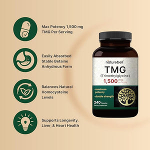 NatureBell TMG Supplements – 1,500mg, 240 Capsules, Max Strength Betaine Anhydrous, Non-GMO, Gluten-Free