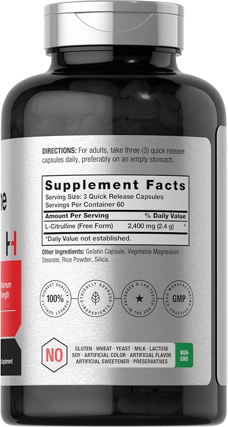 Horbaach L Citrulline Supplement – 2400mg, 180 Capsules, Maximum Strength, Non-GMO, Gluten-Free