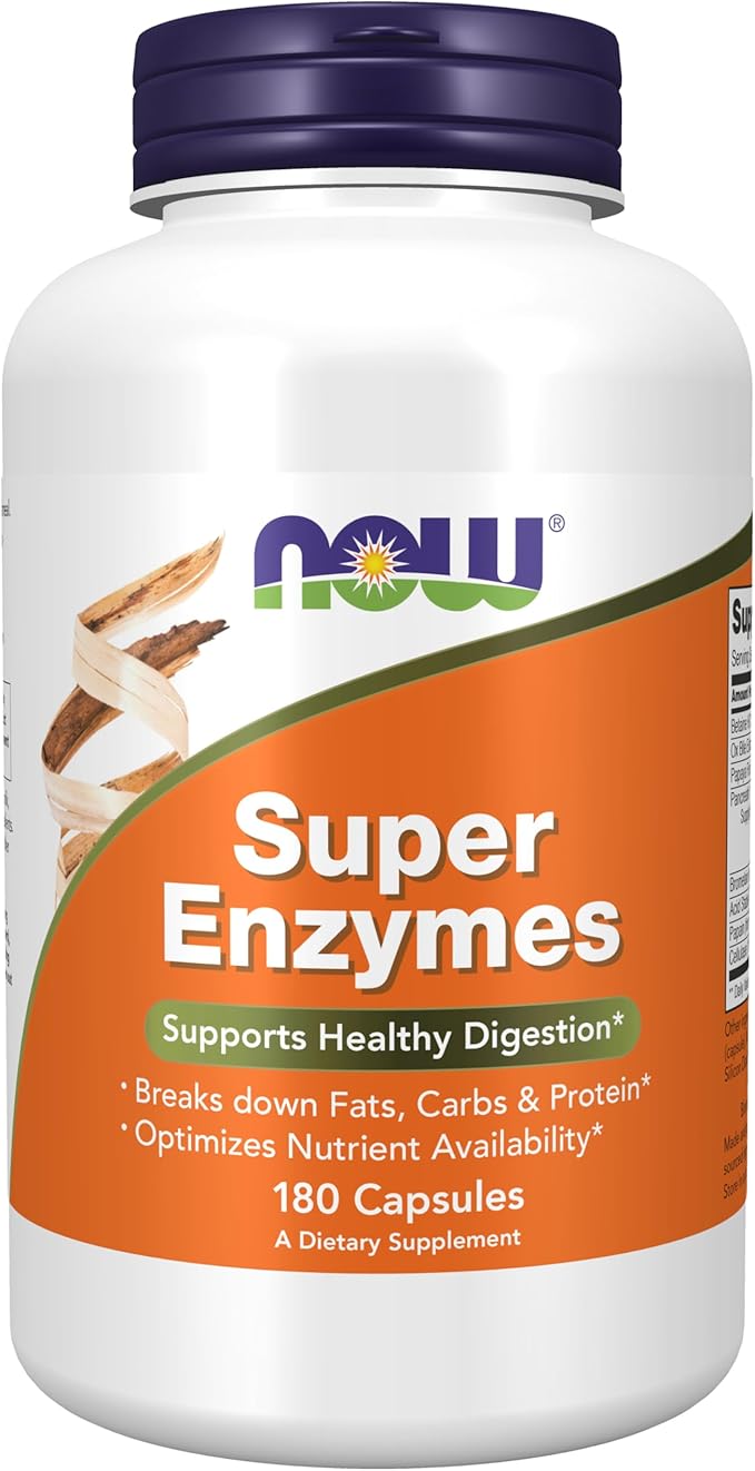 NOW Foods Super Enzymes Capsules – Bromelain, Ox Bile, Pancreatin & Papain – Digestive Support, Bloating Relief & Nutrient Absorption – Keto Friendly, Gluten Free – 180 Capsules