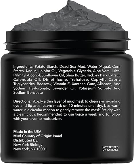 New York Biology Dead Sea Mud Mask – Spa Quality Pore Reducer for Acne, Blackheads & Oily Skin – Natural Face & Body Detox Mask, Tightens Skin, 8.8 oz