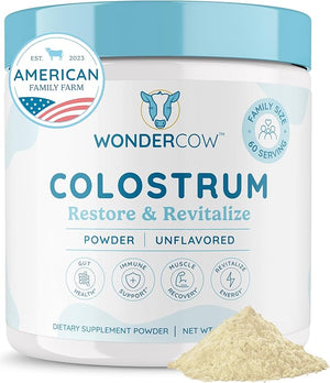 WonderCow Whole Bovine Colostrum Powder – Pure, Unflavored Gut & Immune Support – Natural IgG Superfood, Muscle Recovery & Wellness – Non-GMO, Gluten-Free – 60 Servings