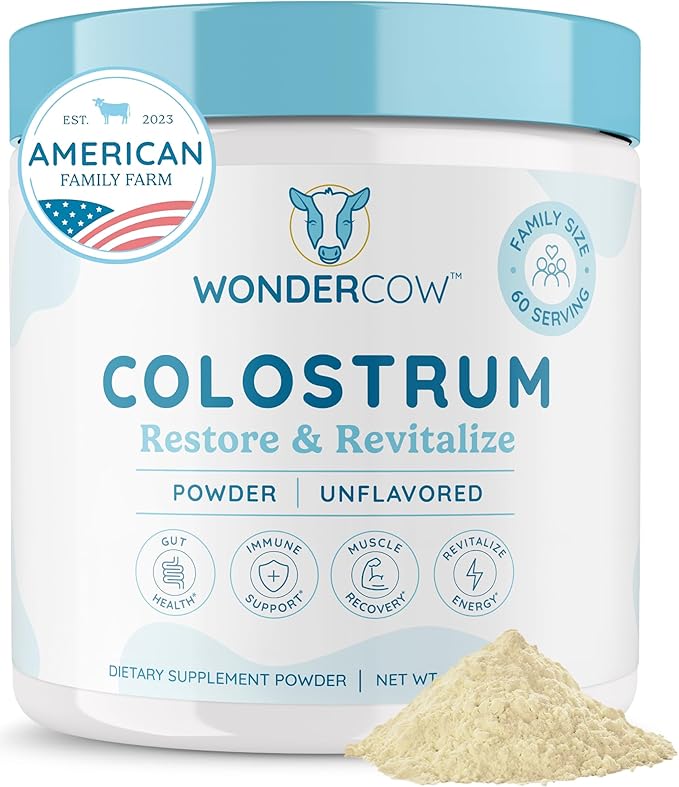 WonderCow Whole Bovine Colostrum Powder – Pure, Unflavored Gut & Immune Support – Natural IgG Superfood, Muscle Recovery & Wellness – Non-GMO, Gluten-Free – 60 Servings