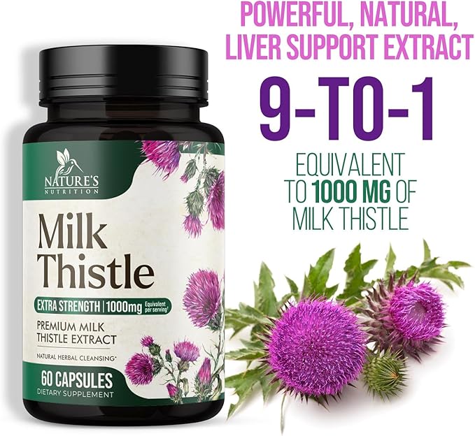 Milk Thistle Extract 1000mg with Dandelion Root – Herbal Liver Cleanse, Detox & Repair Supplement – Non-GMO, Gluten-Free – 60 Capsules