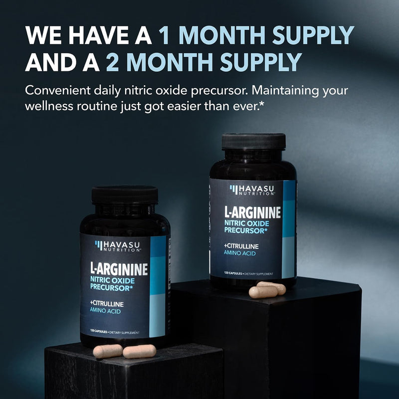 L-Arginine & L-Citrulline Capsules – Nitric Oxide Supplement, 60 Count, Vegan & Non-GMO, 1 Month Supply