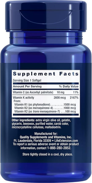 Life Extension Super K – K1, K2 MK-7, MK-4 + Vitamin C – Bone, Heart & Arterial Support – 90 Softgels – Non-GMO, Gluten-Free